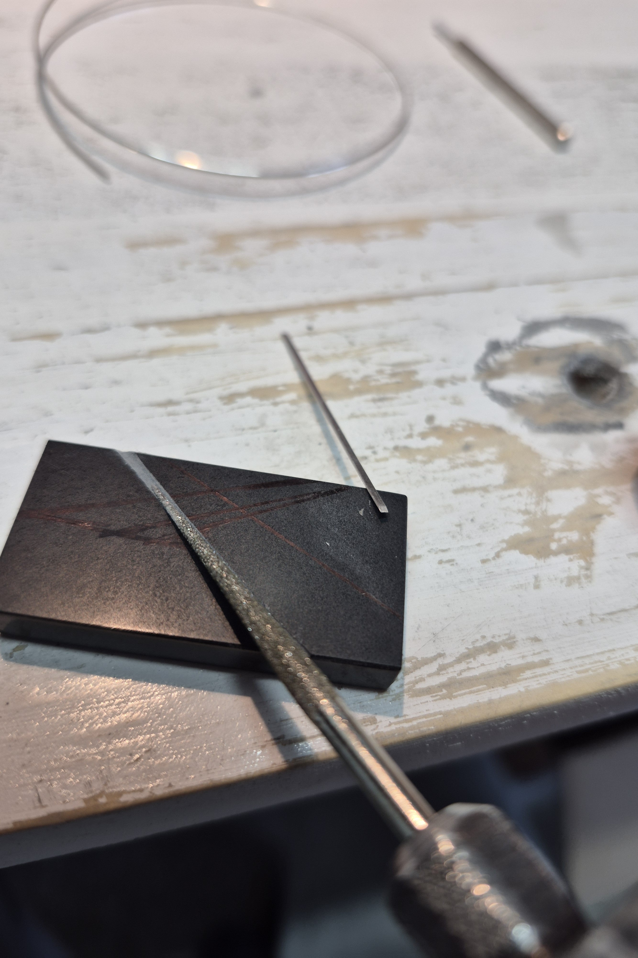 Geometric silver on black necklace
