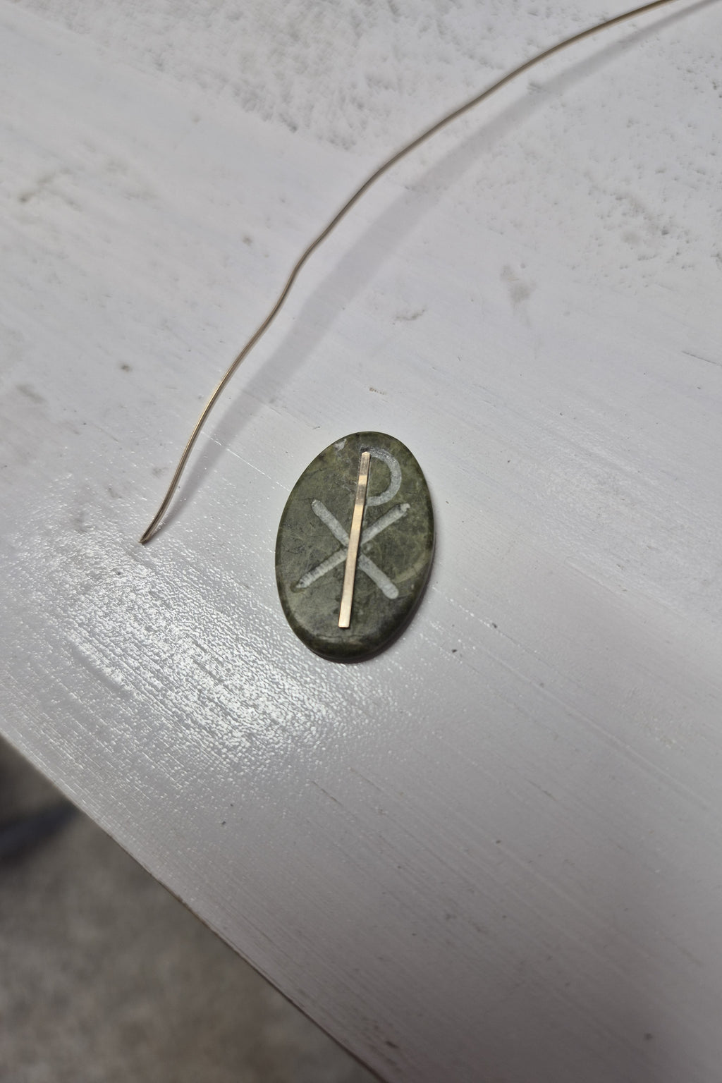 Chi Rho stone and gold necklace