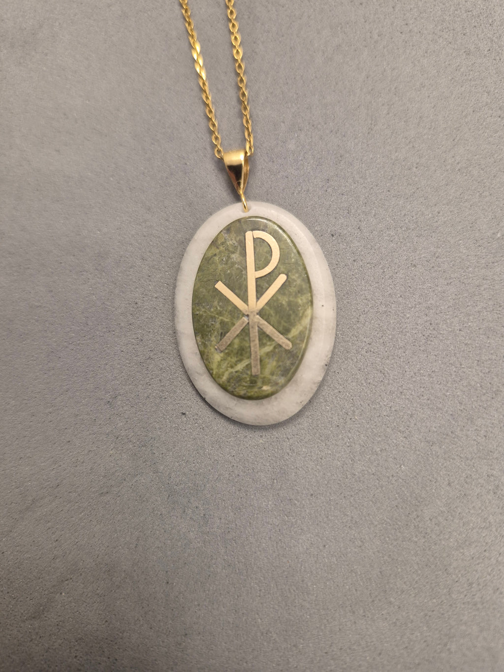 Chi Rho stone and gold necklace