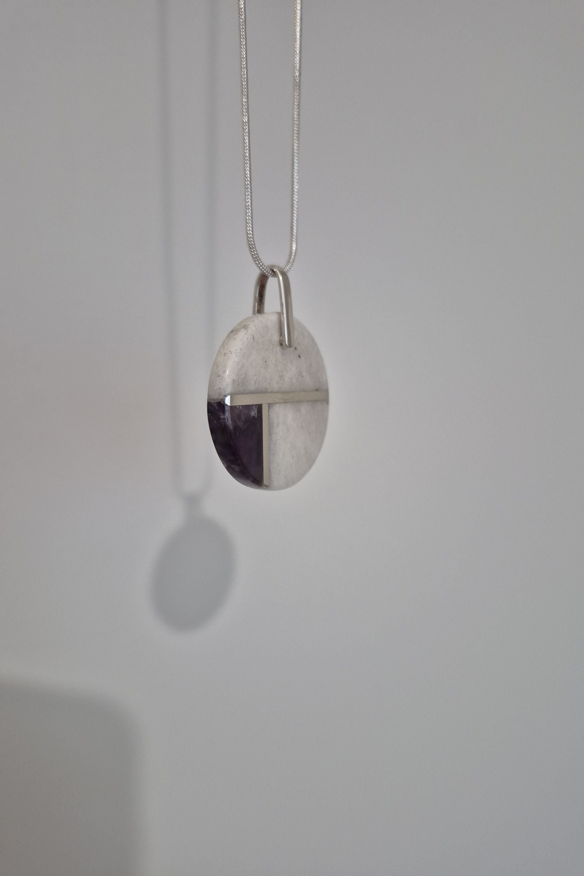 Geometric de stijl stone and silver necklace