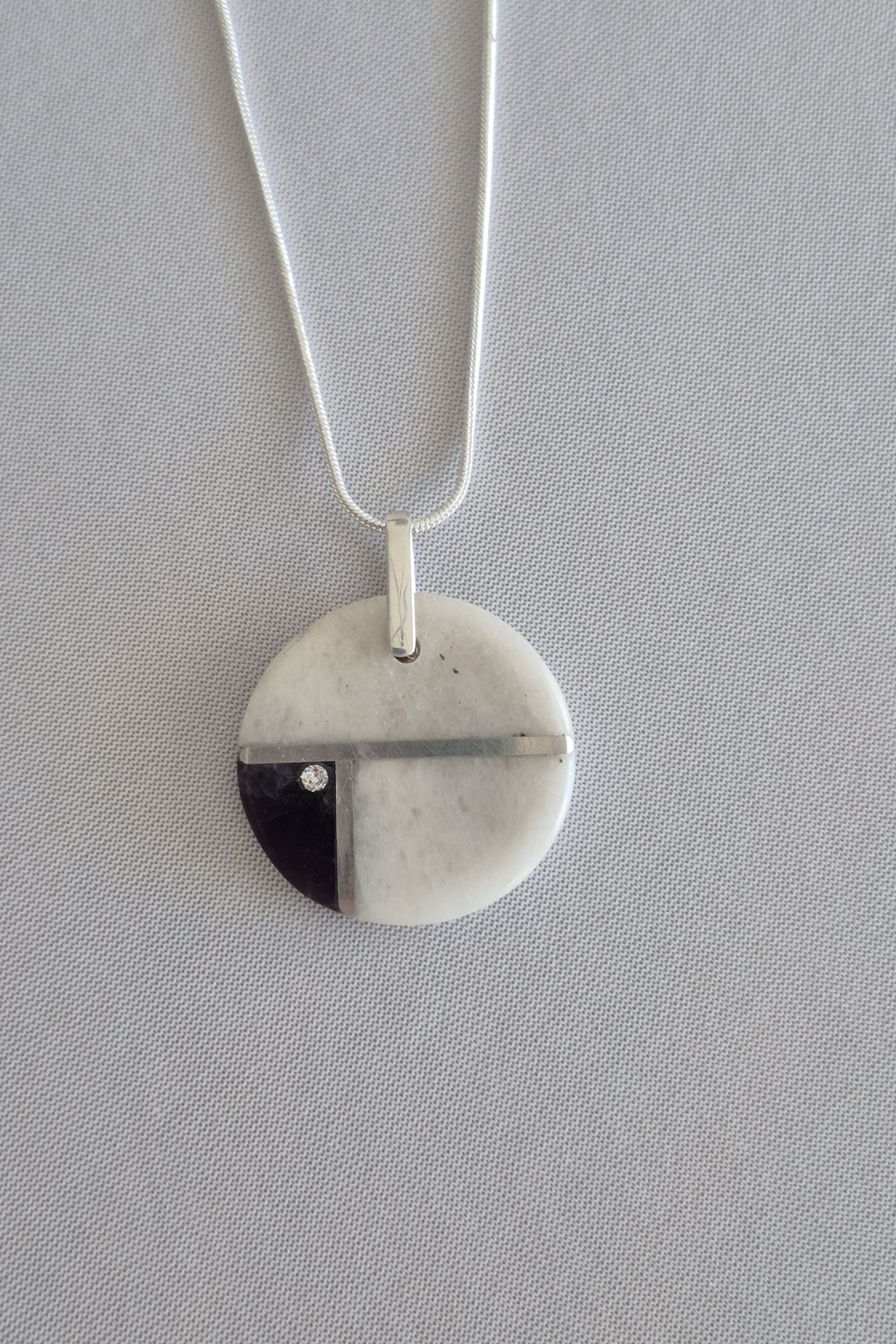 Geometric de stijl stone and silver necklace