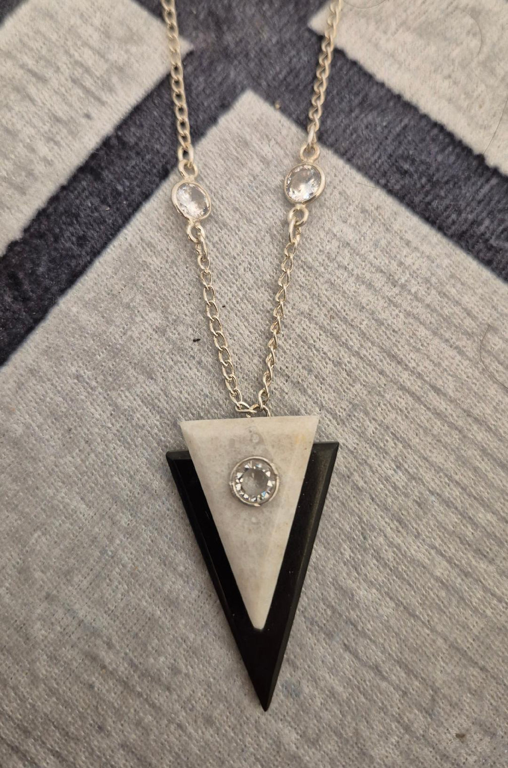 Art Deco Geometric Necklace - Sterling Silver & Crystal Design