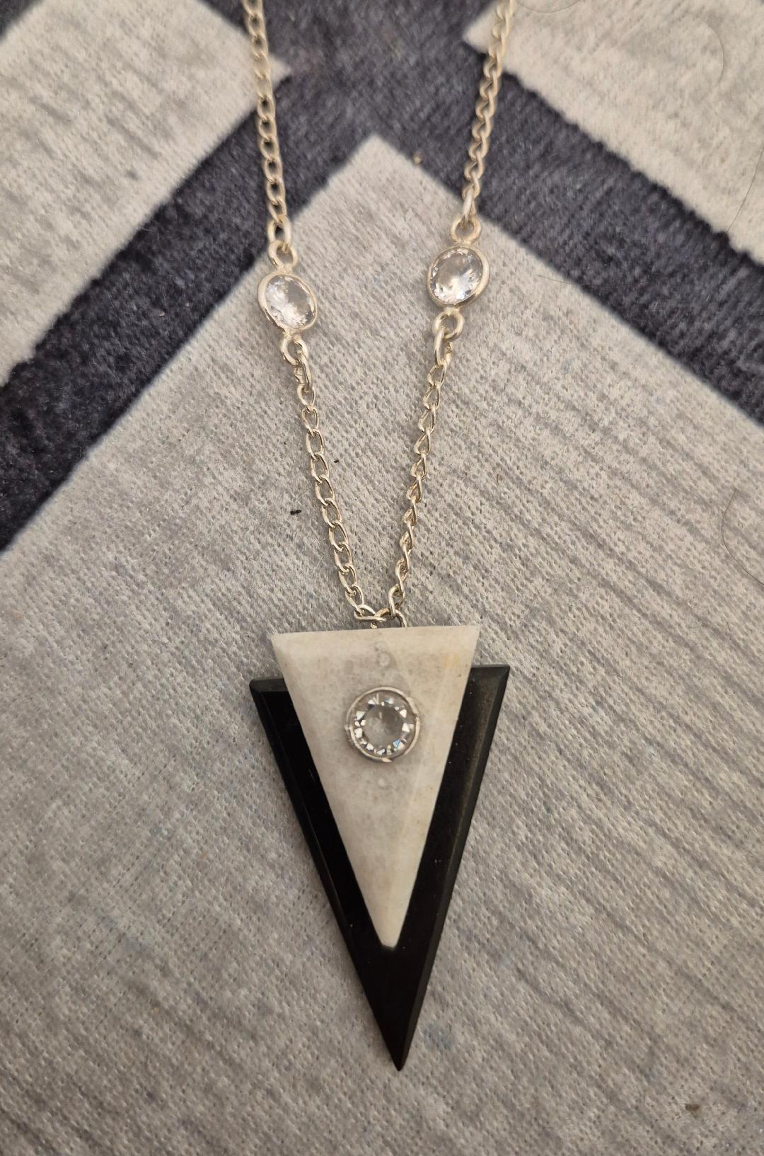 Art Deco Geometric Necklace - Sterling Silver & Crystal Design