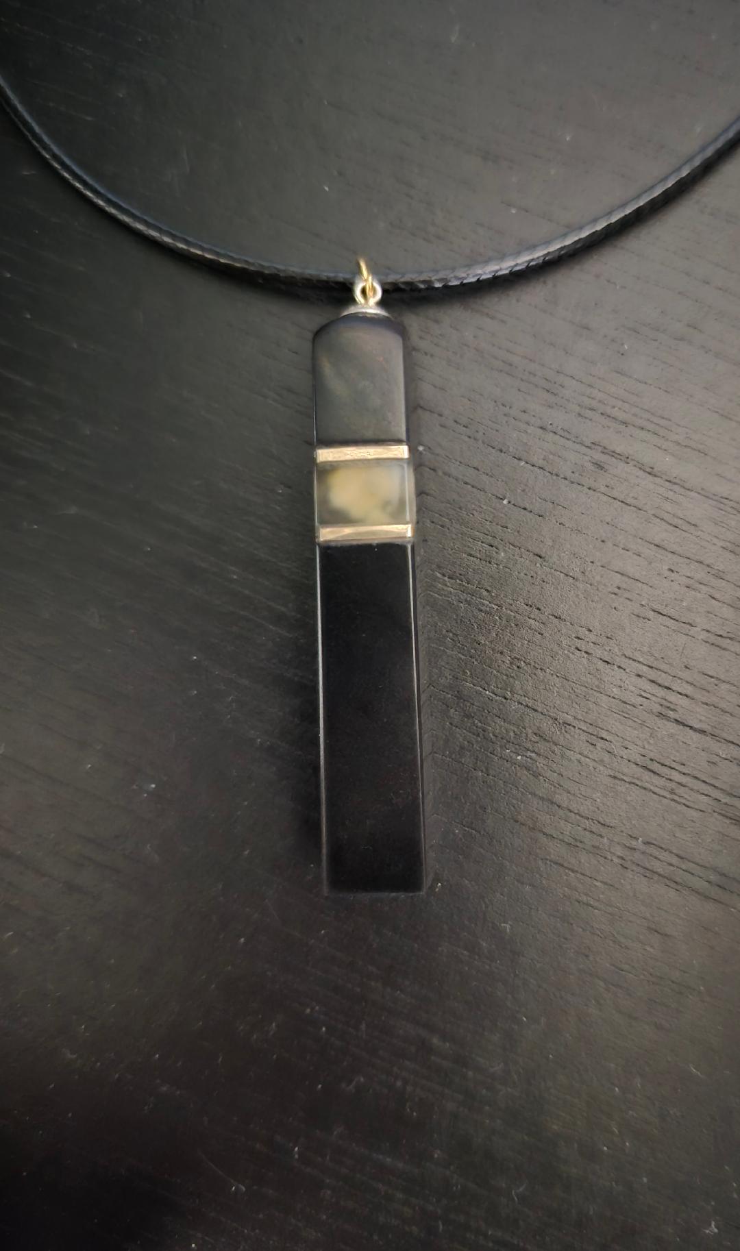 Handmade Minimalist Black Stone Necklace - Unique Bar Pendant