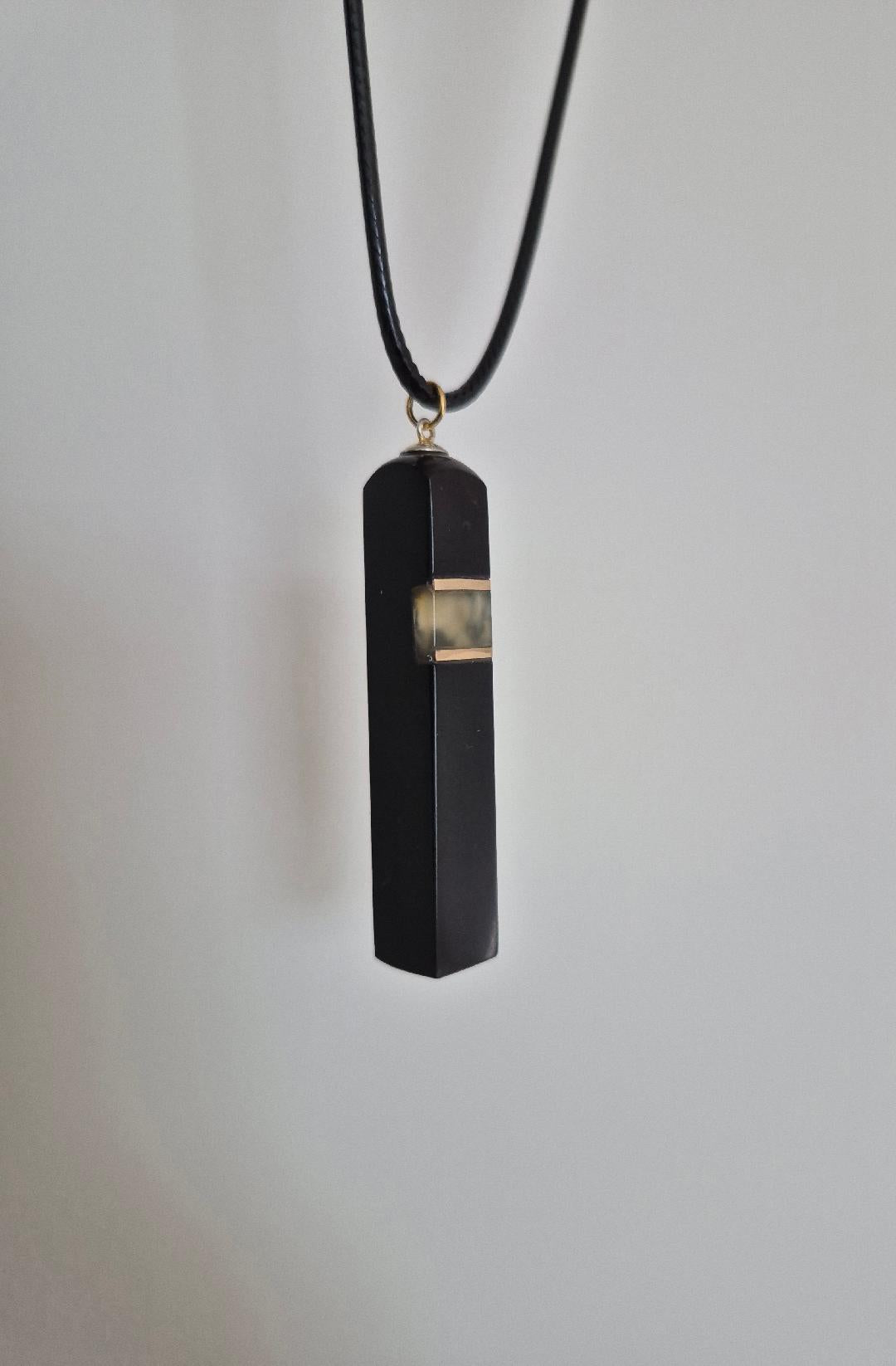 Handmade Minimalist Black Stone Necklace - Unique Bar Pendant
