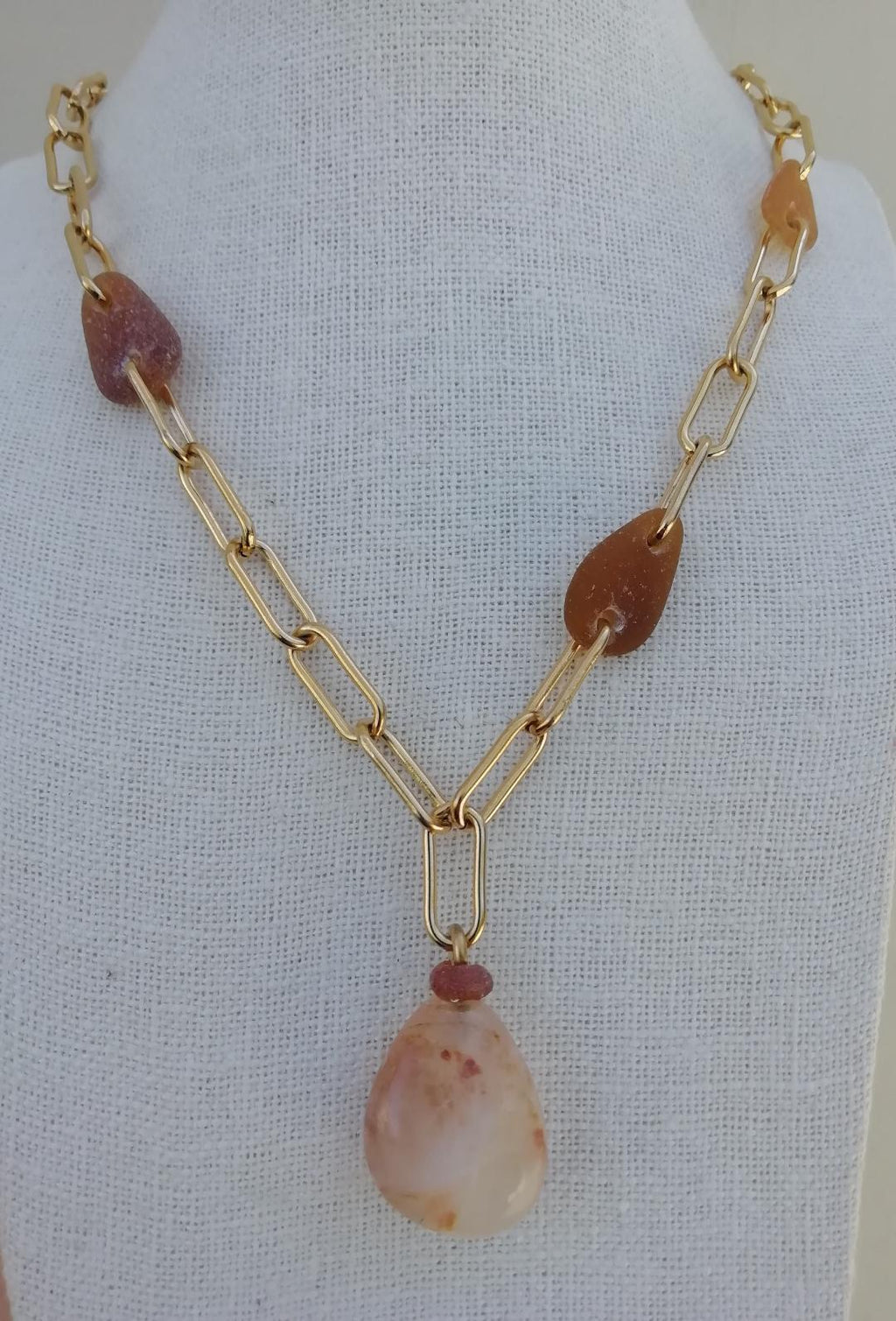 Quartz stone with sea glass necklace