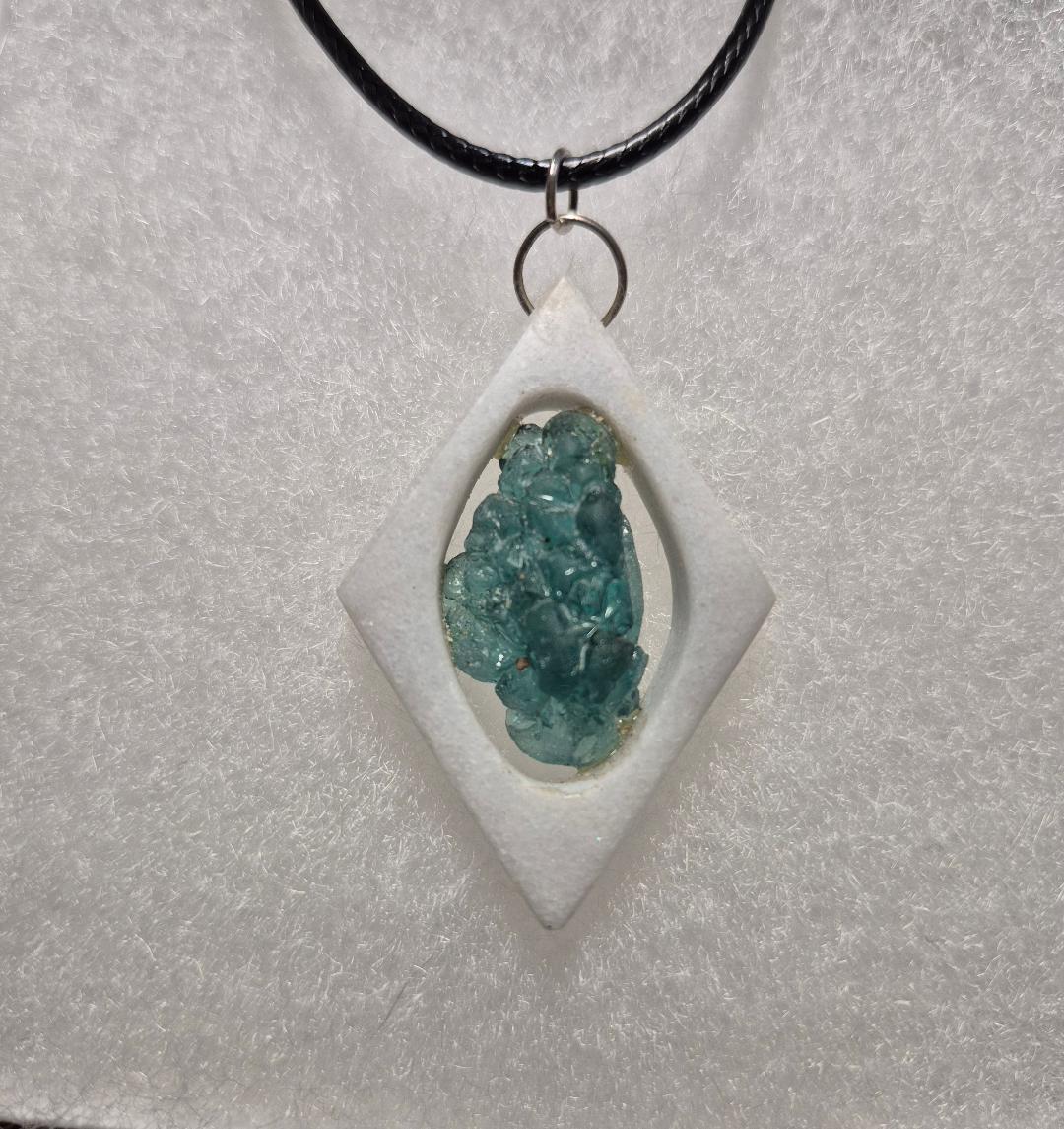 Teal Sea Glass & Beach Stone Pendant | Unique Handcrafted Jewelry