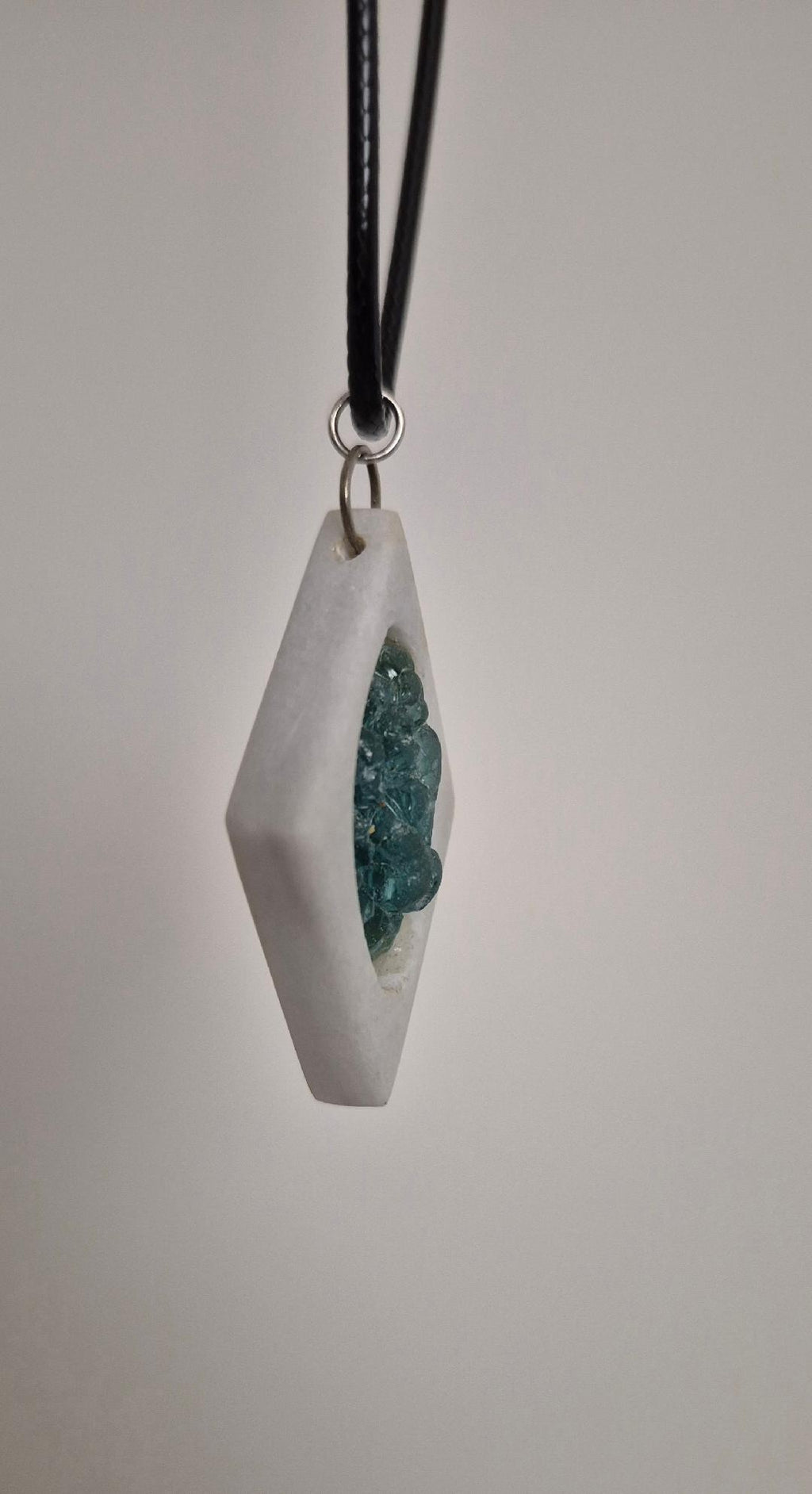Teal Sea Glass & Beach Stone Pendant | Unique Handcrafted Jewelry