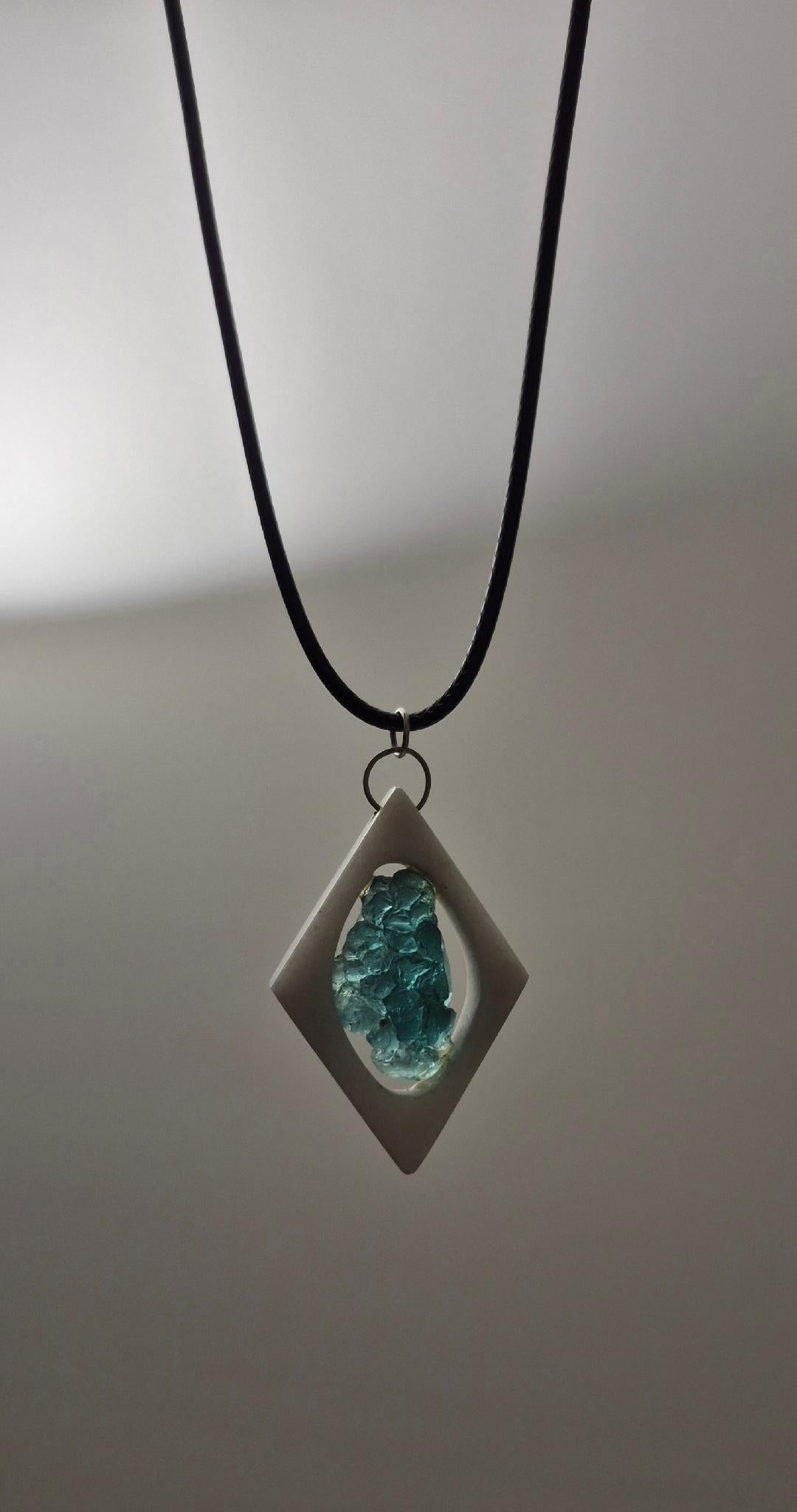 Teal Sea Glass & Beach Stone Pendant | Unique Handcrafted Jewelry