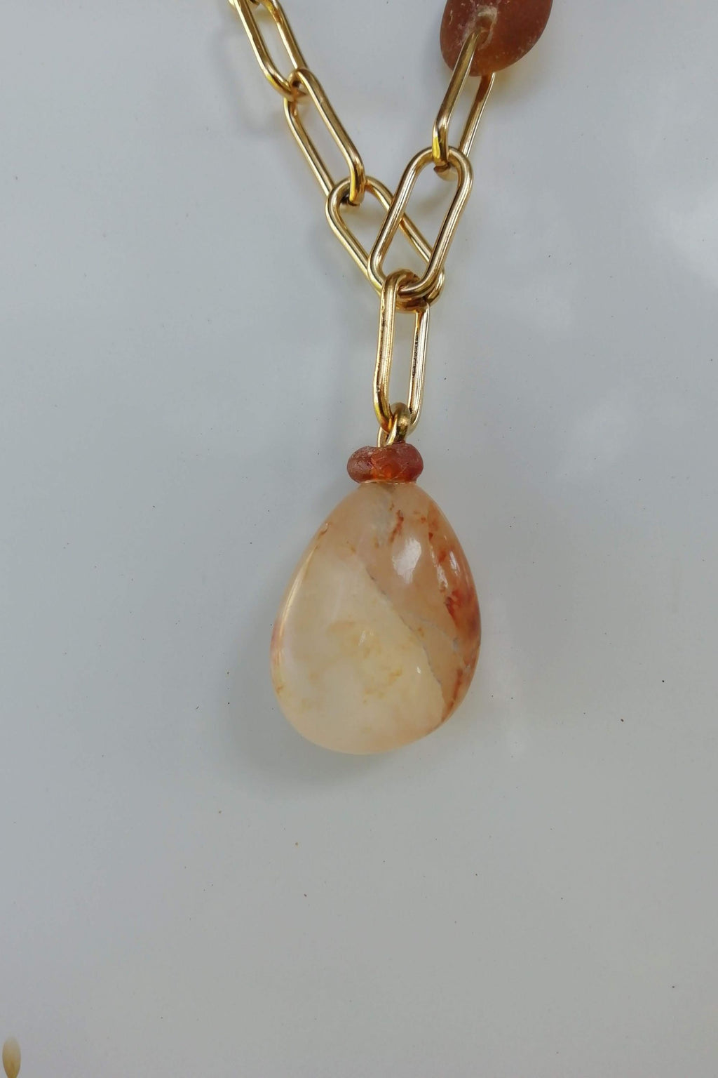 Quartz stone with sea glass necklace