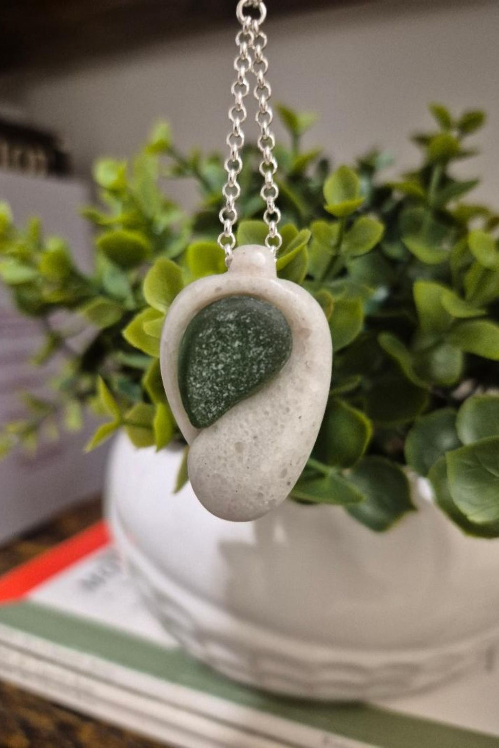 Boho Chic stone sculpted necklace with teal sea glass