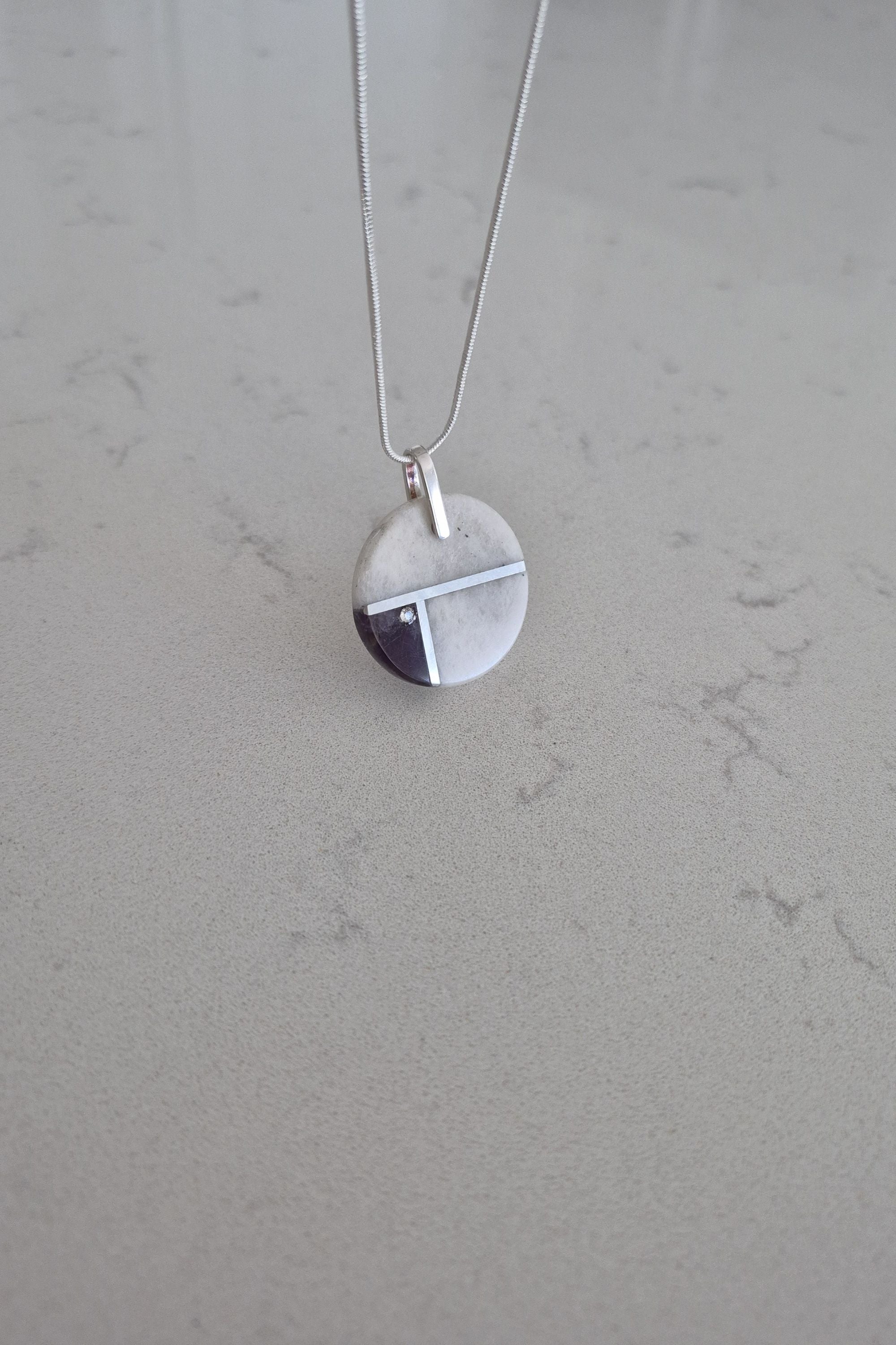 Geometric de stijl stone and silver necklace