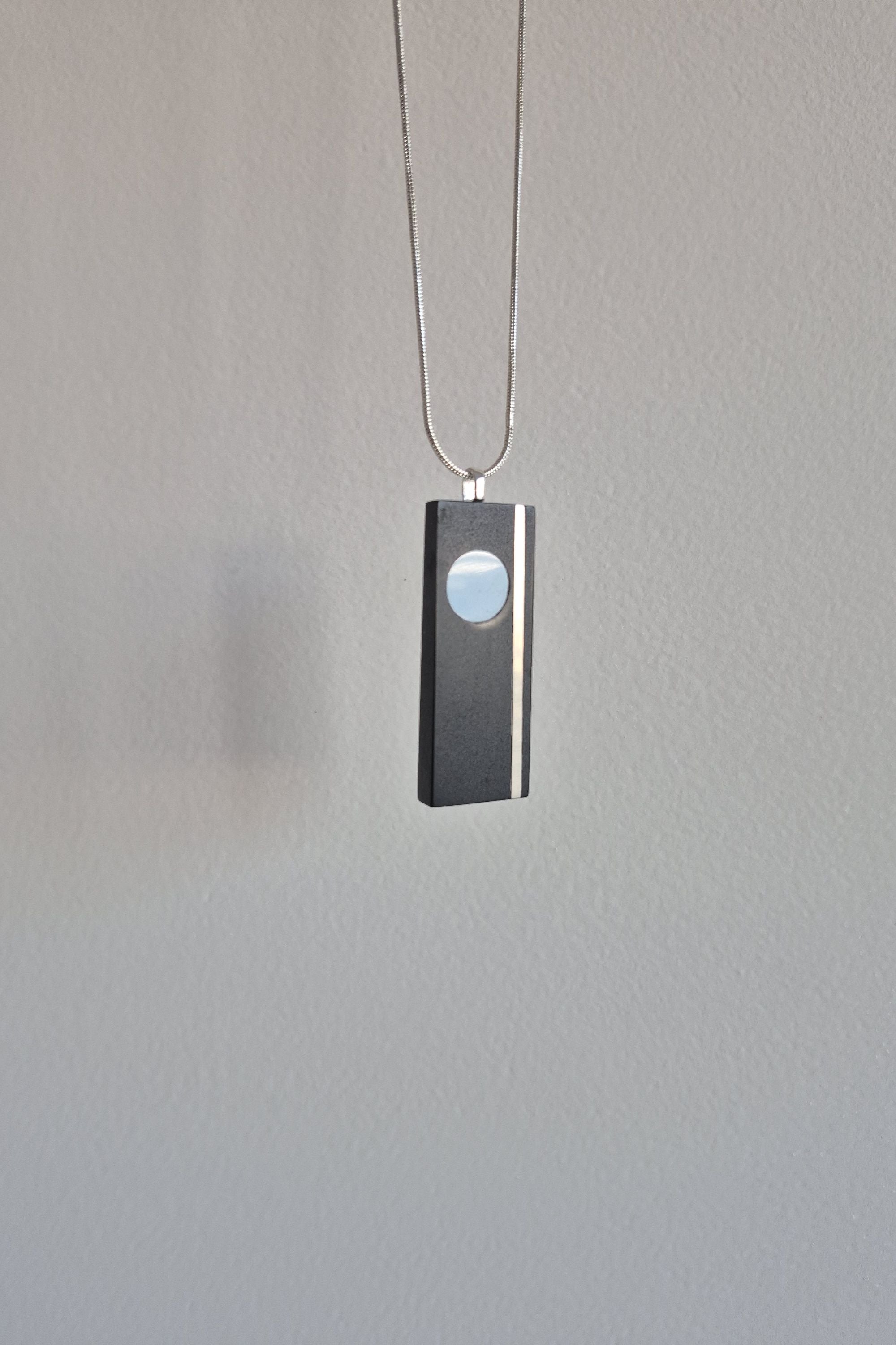 Black bar minimalist pendant necklace