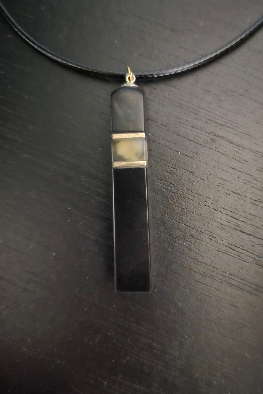 Handmade Minimalist Black Stone Necklace - Unique Bar Pendant