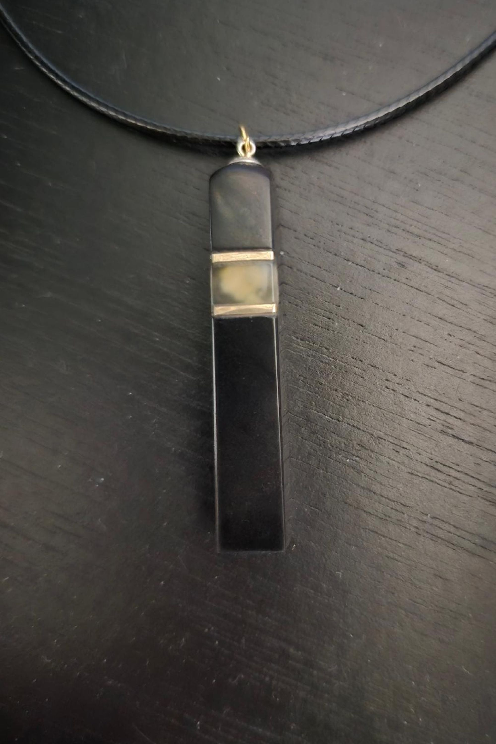 Handmade Minimalist Black Stone Necklace - Unique Bar Pendant