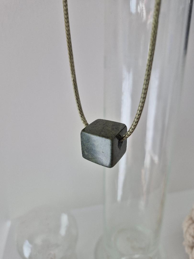 Unique dark avocado green stone minimalist cube