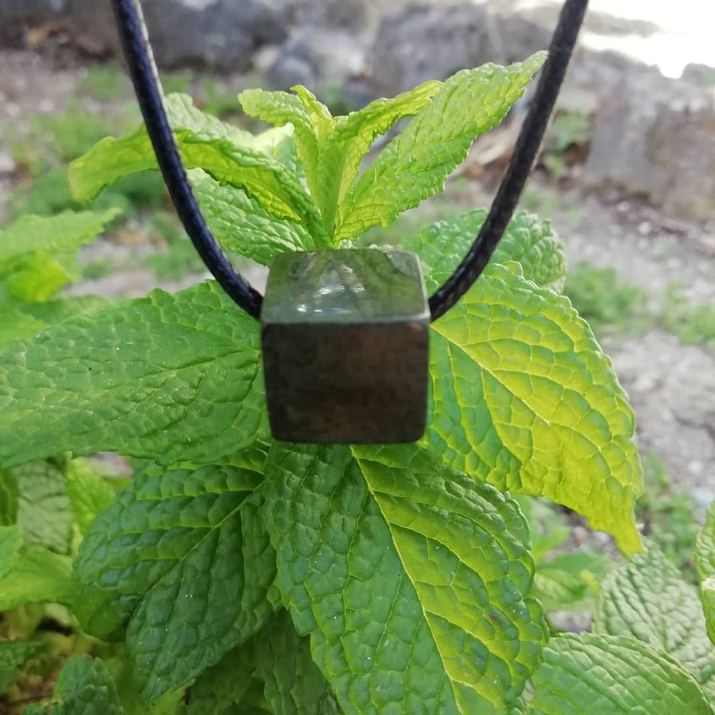 Unique dark avocado green stone minimalist cube