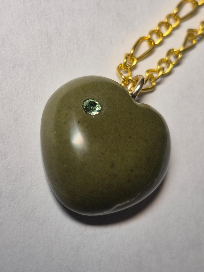 Green Beach Stone Heart Pendant on 18" Chain