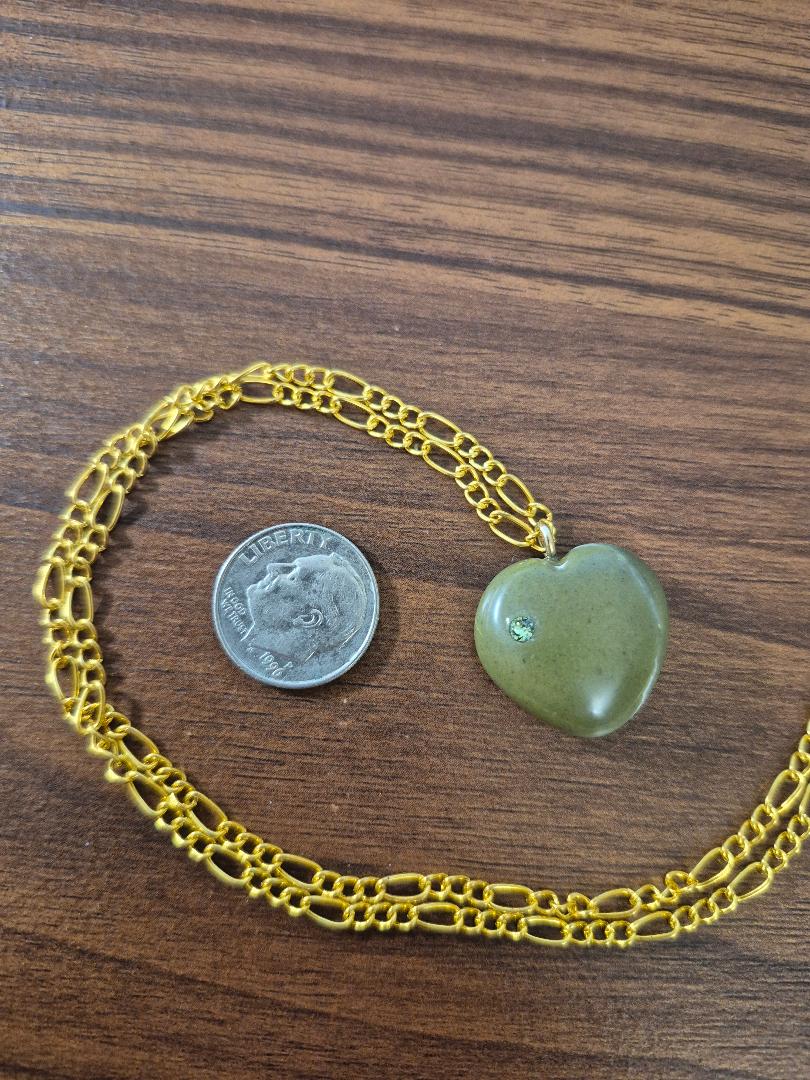 Green Beach Stone Heart Pendant on 18" Chain