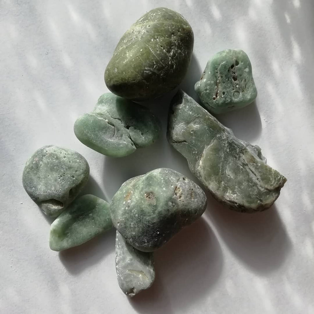 Unique Green Stone Necklace with Periwinkle Crystals