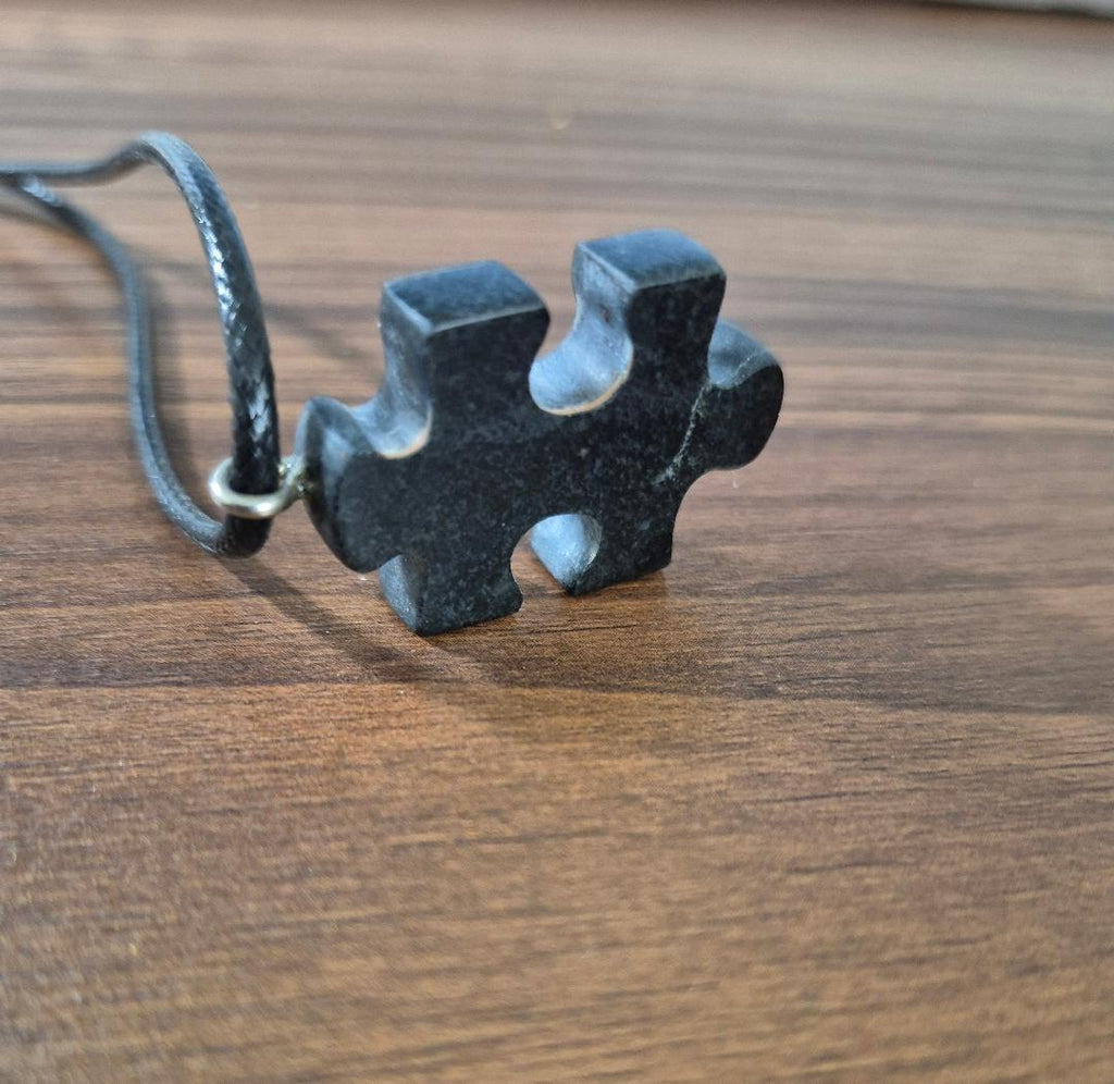 Unique Black Stone Puzzle Pendant Necklace Handcrafted Artistry