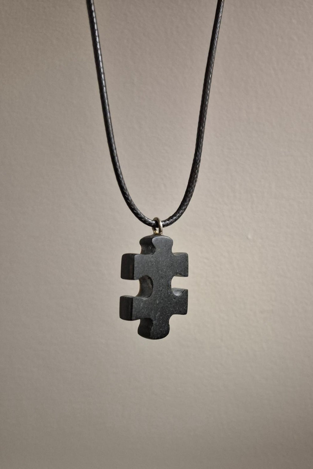 Unique Black Stone Puzzle Pendant Necklace Handcrafted Artistry