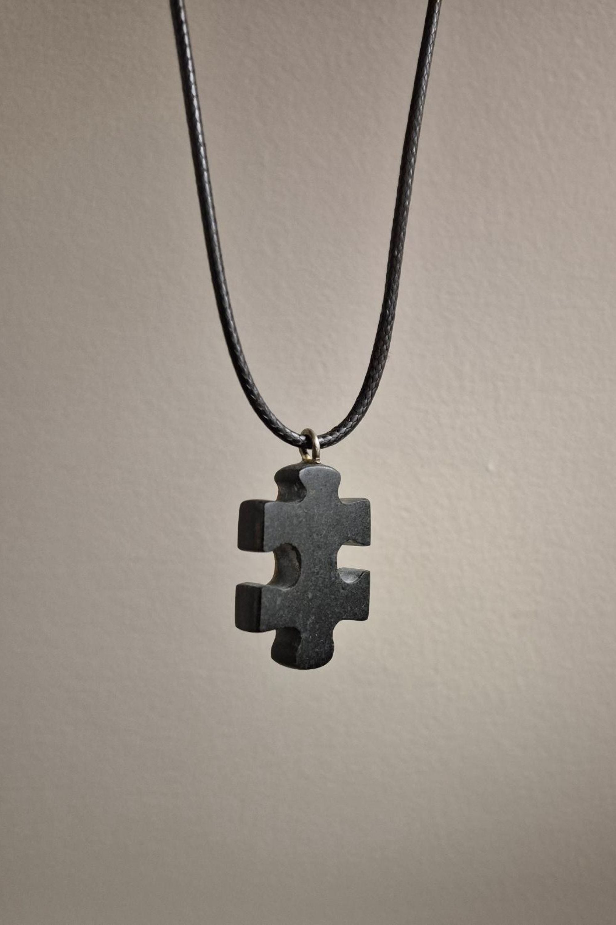 Unique Black Stone Puzzle Pendant Necklace Handcrafted Artistry