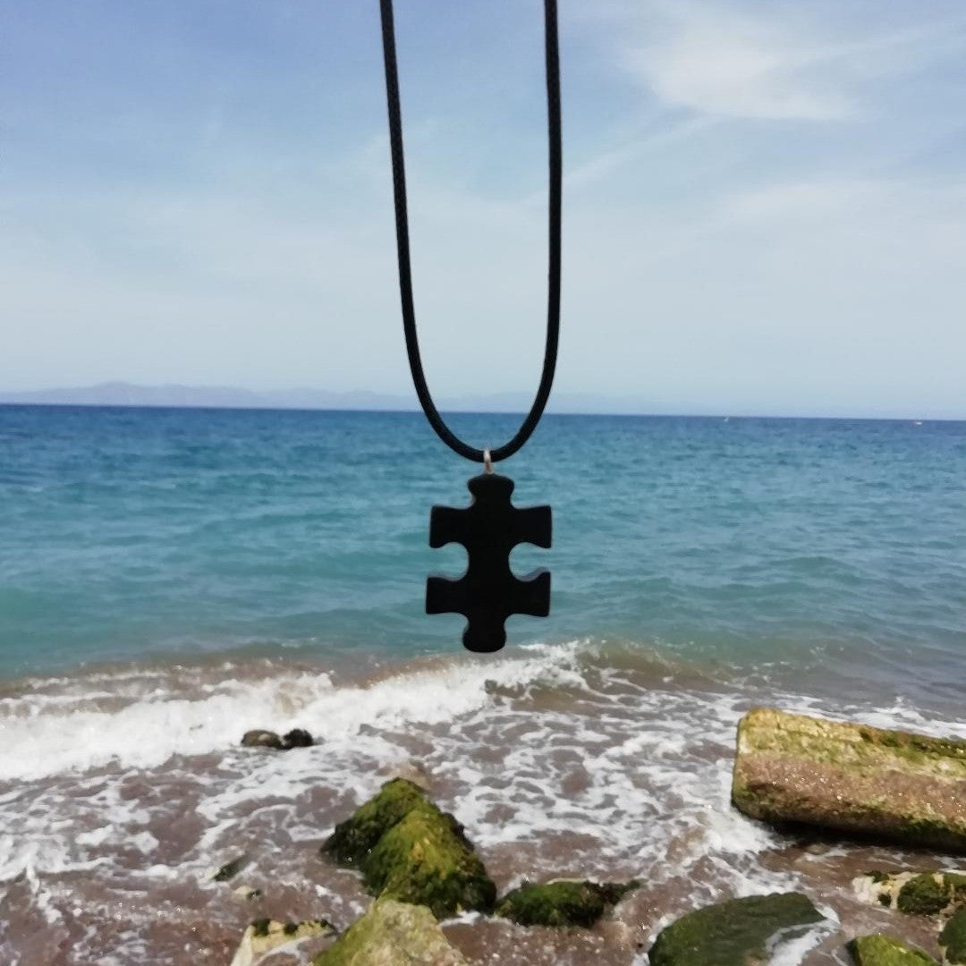 Unique Black Stone Puzzle Pendant Necklace Handcrafted Artistry
