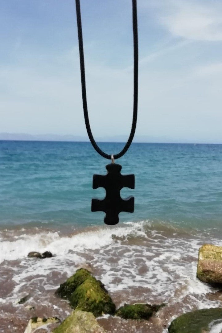 Unique Black Stone Puzzle Pendant Necklace Handcrafted Artistry