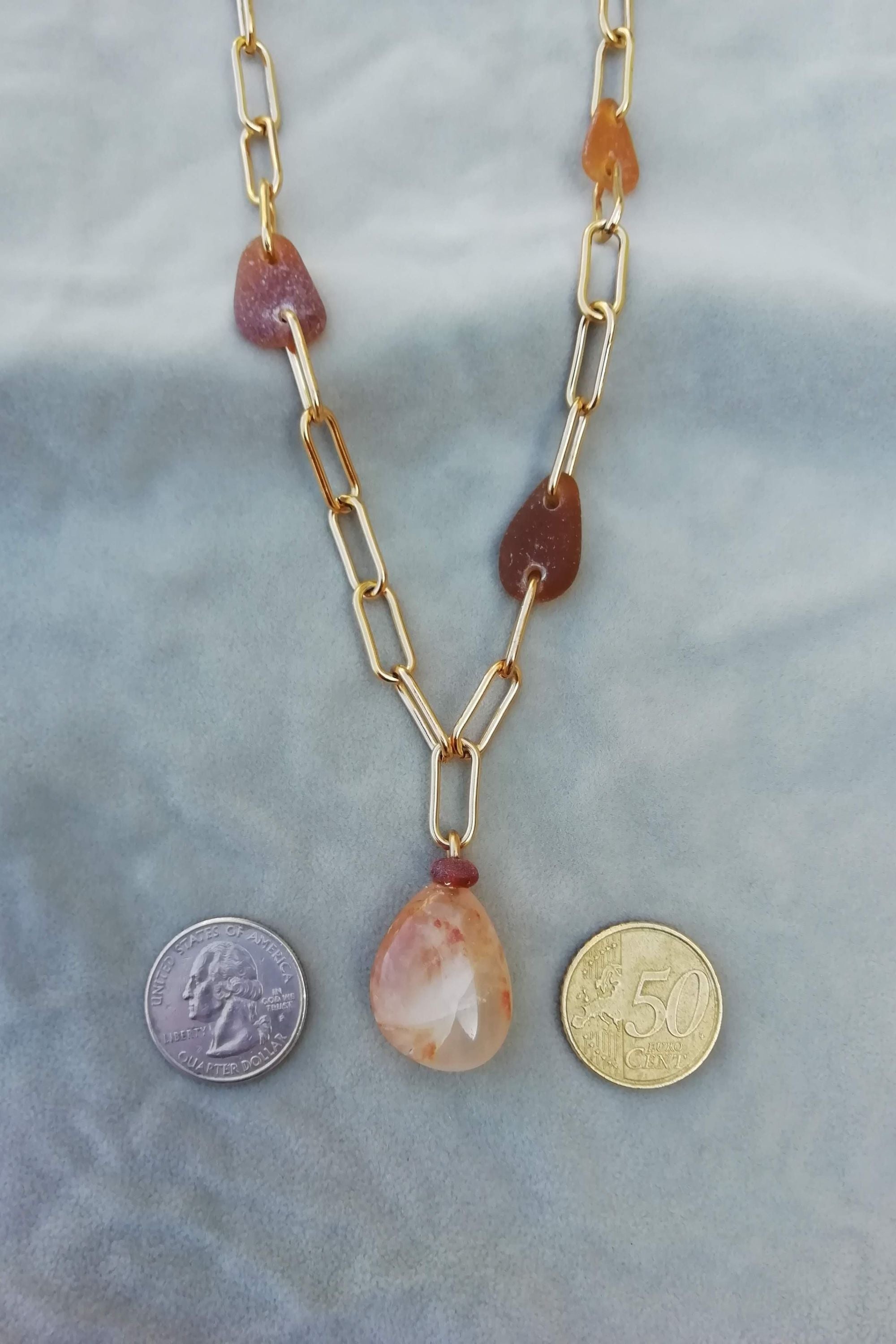 Quartz stone with sea glass necklace