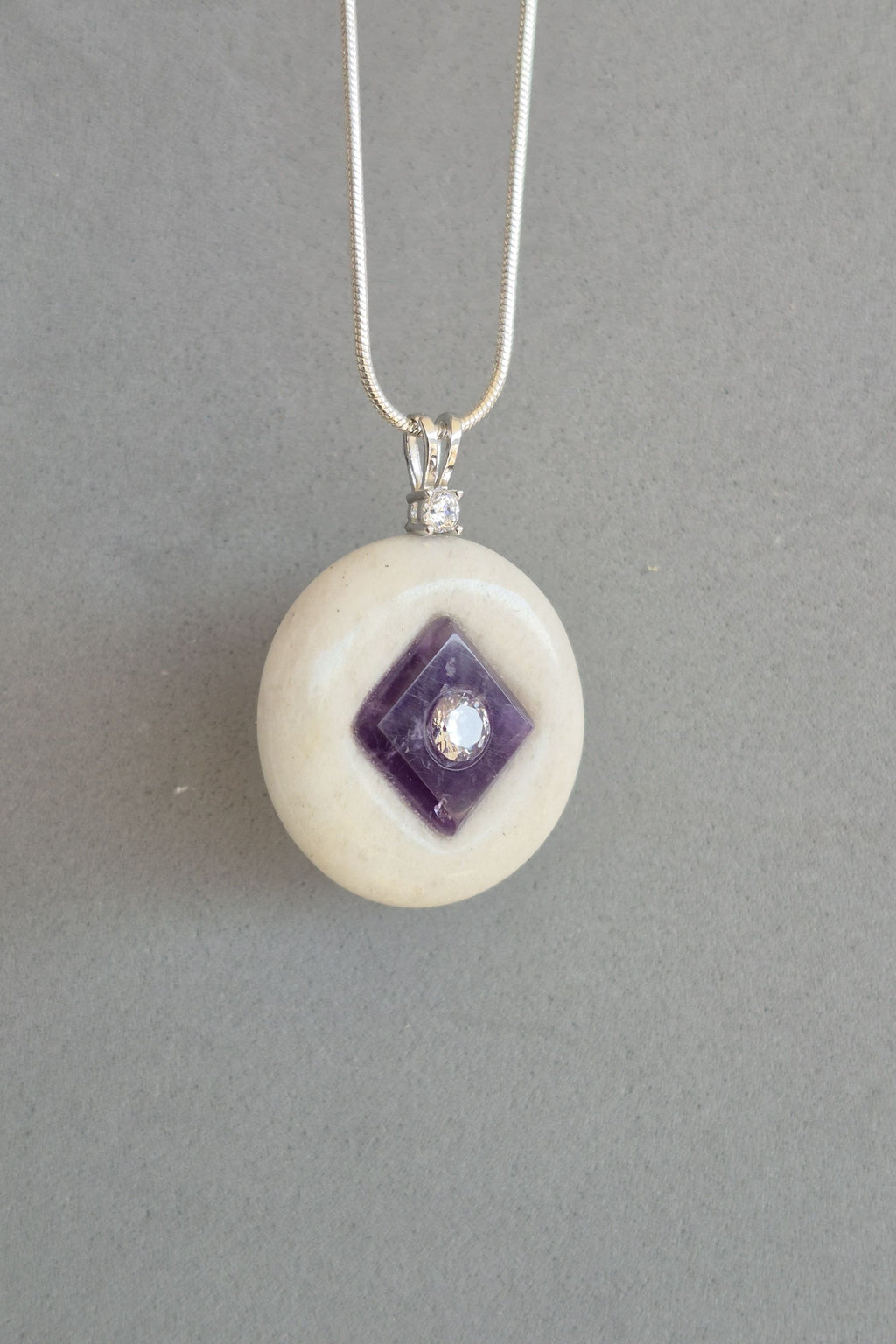Amethyst on white stone necklace