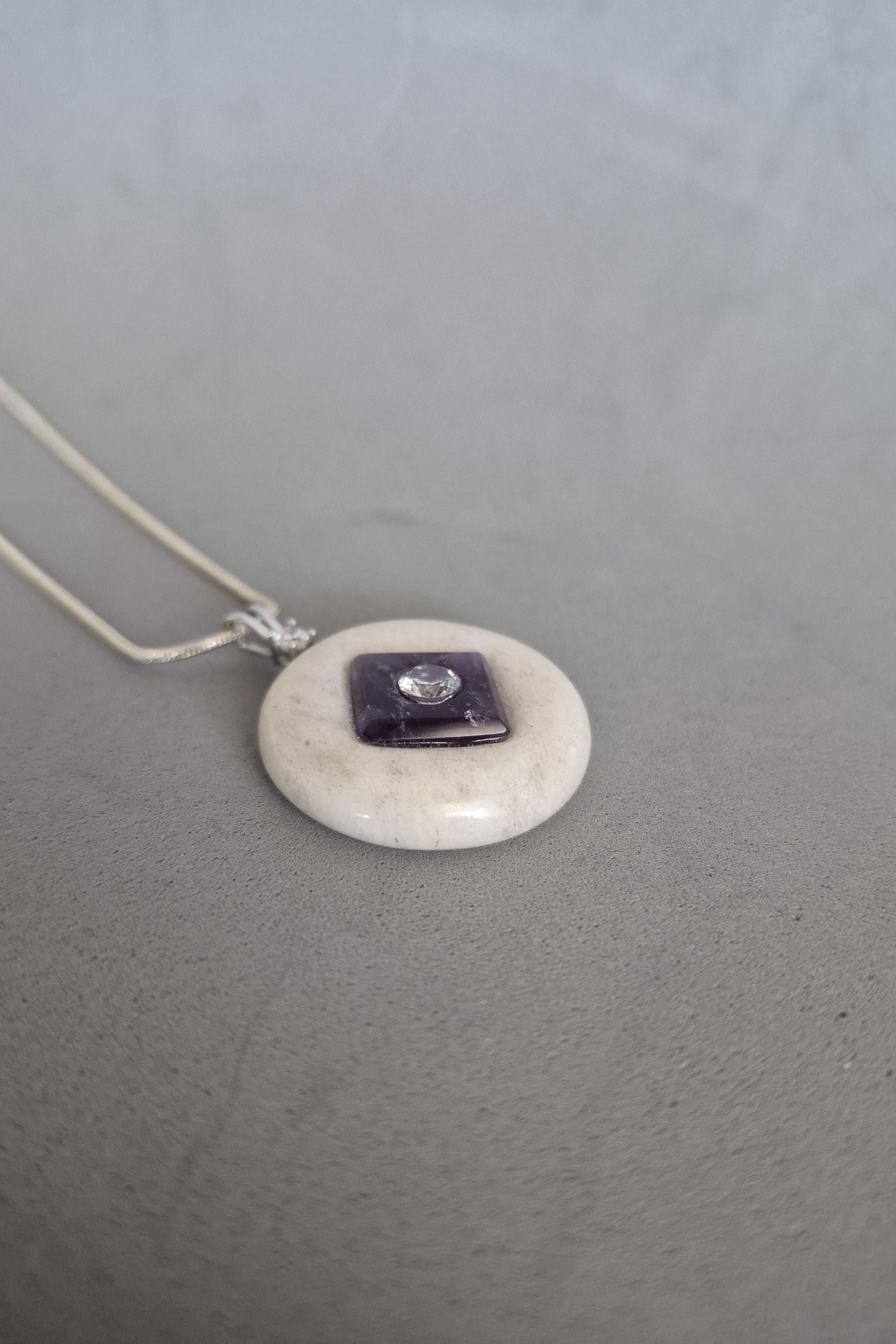 Amethyst on white stone necklace