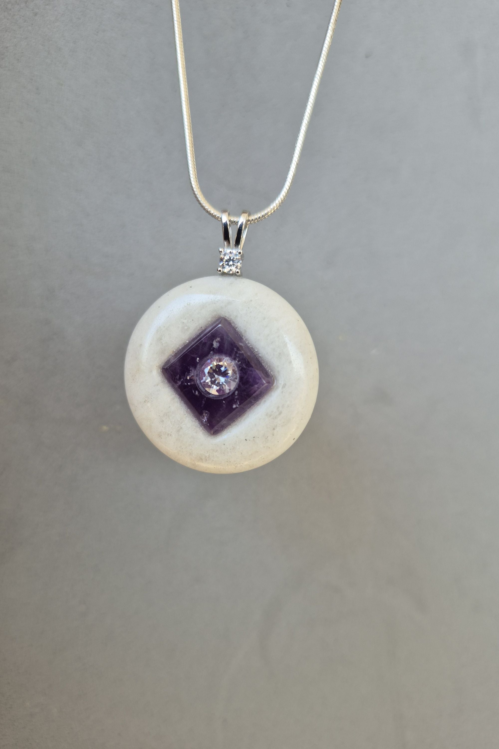 Amethyst on white stone necklace
