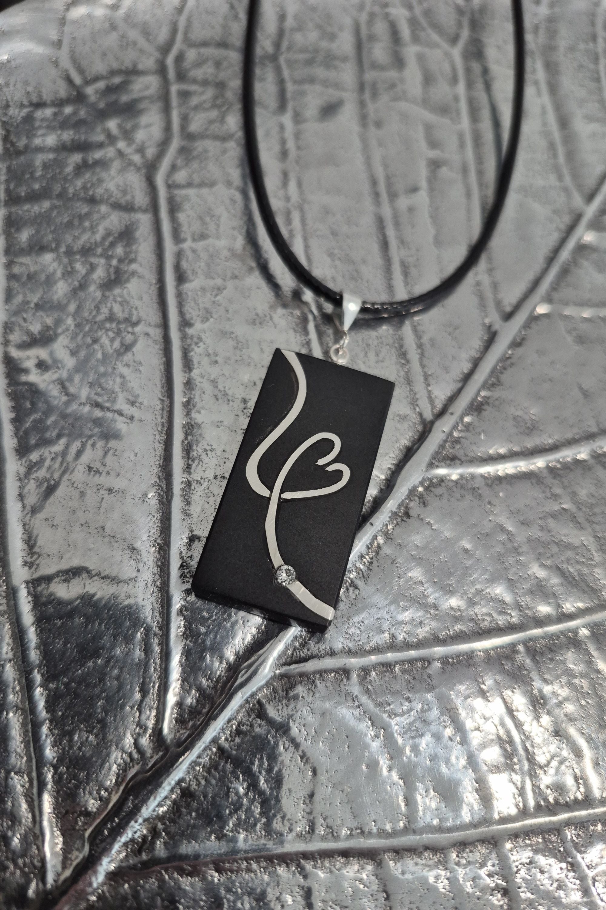 silver heart stone necklace