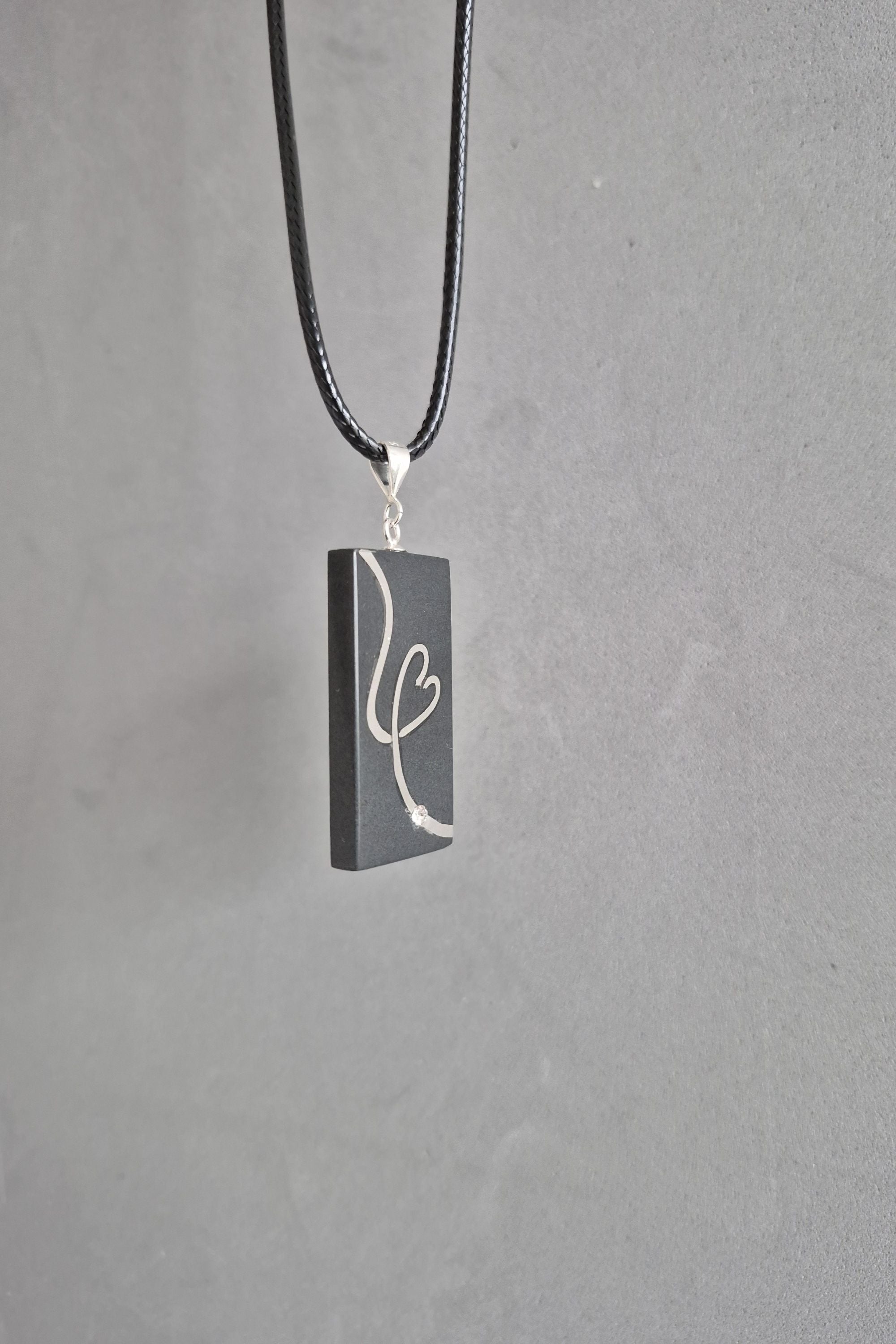 silver heart stone necklace