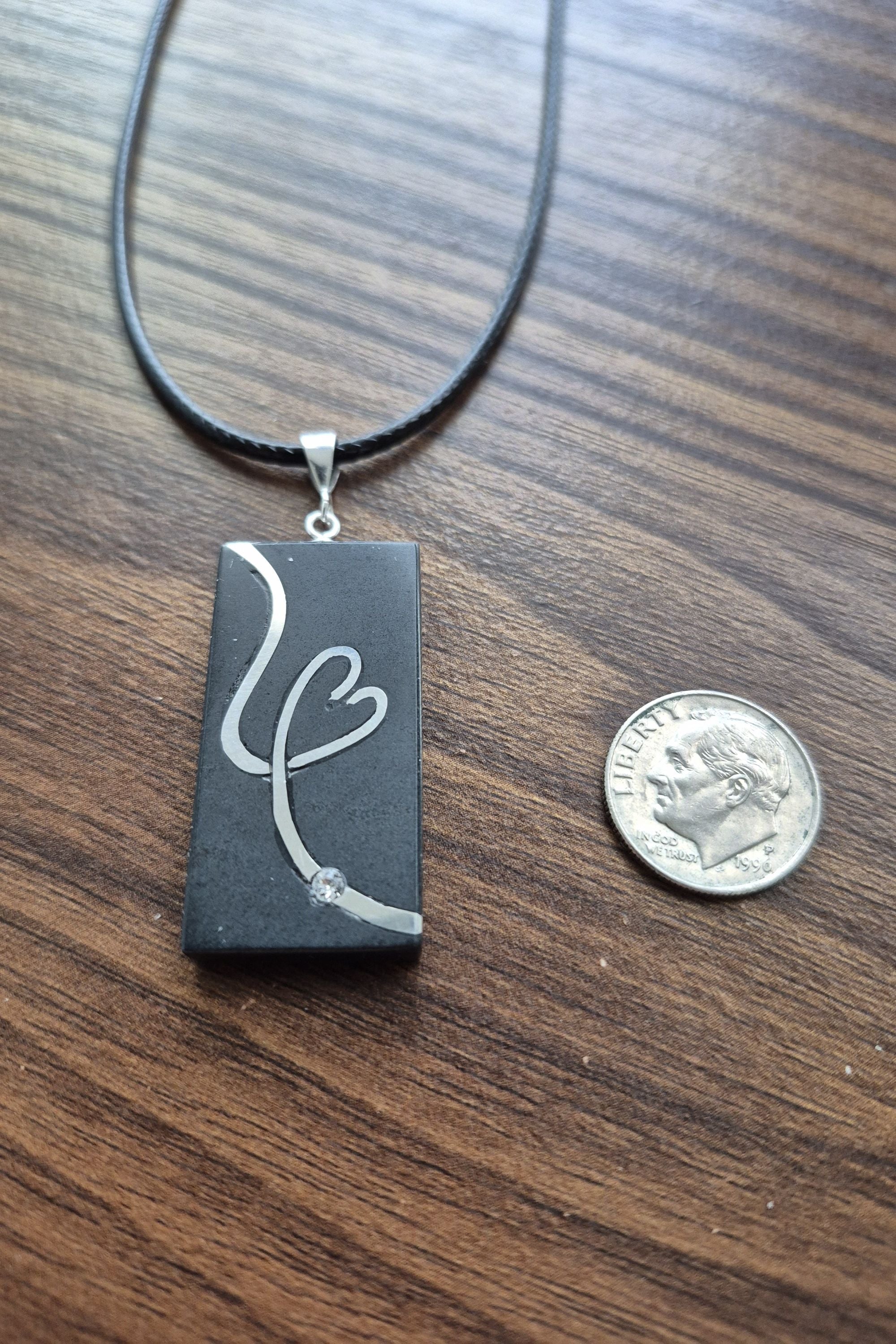 silver heart stone necklace