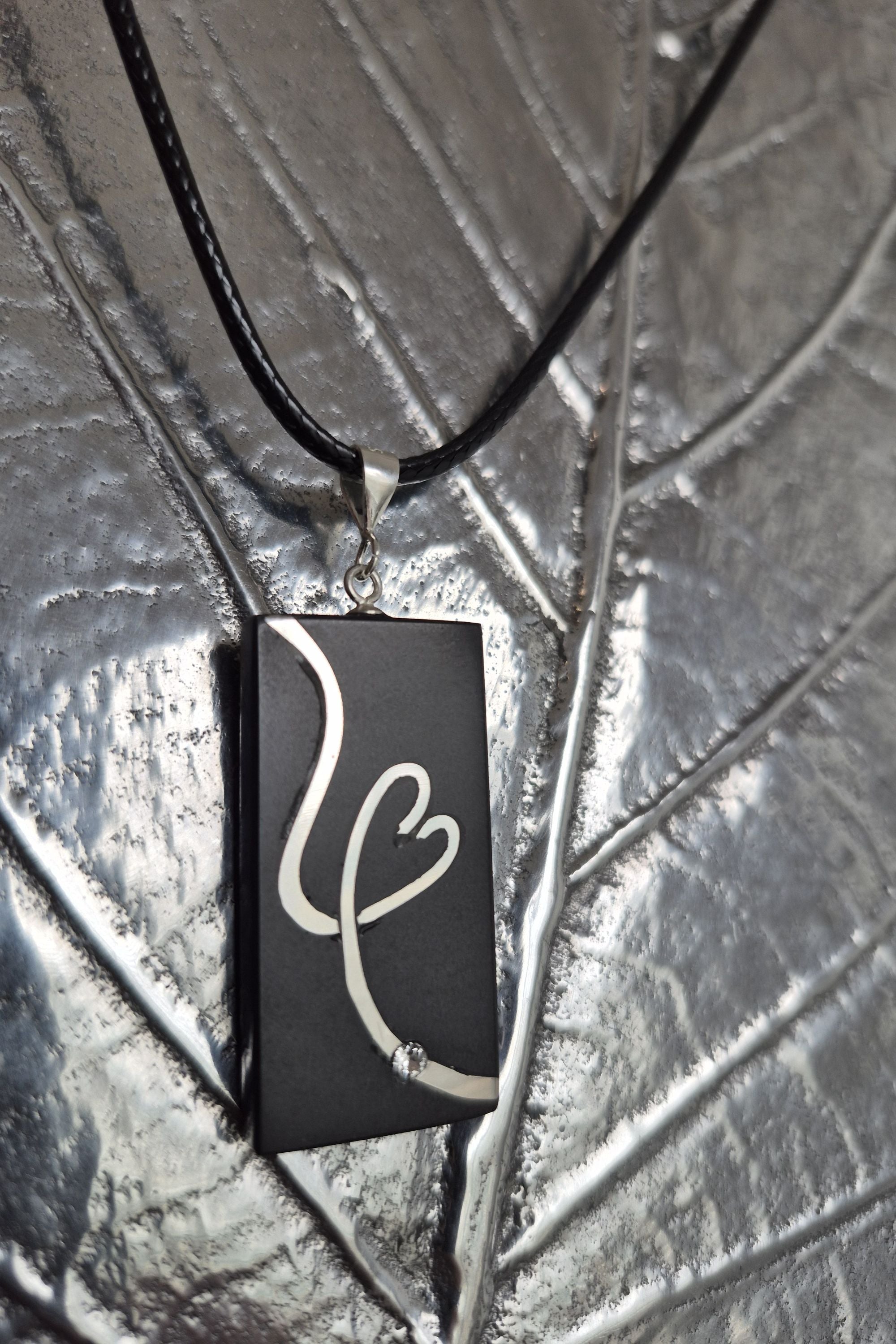 silver heart stone necklace