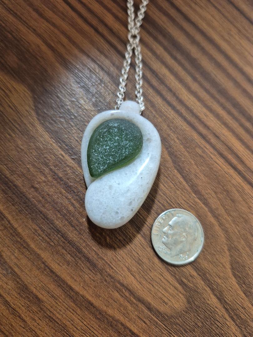 Boho Chic stone sculpted necklace with teal sea glass