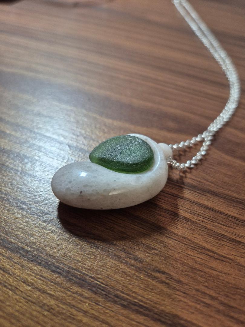 Boho Chic stone sculpted necklace with teal sea glass