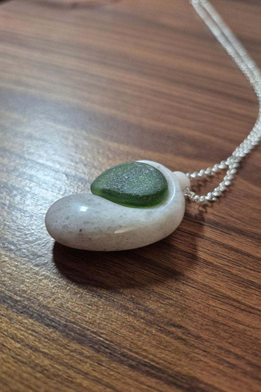 Boho Chic stone sculpted necklace with teal sea glass