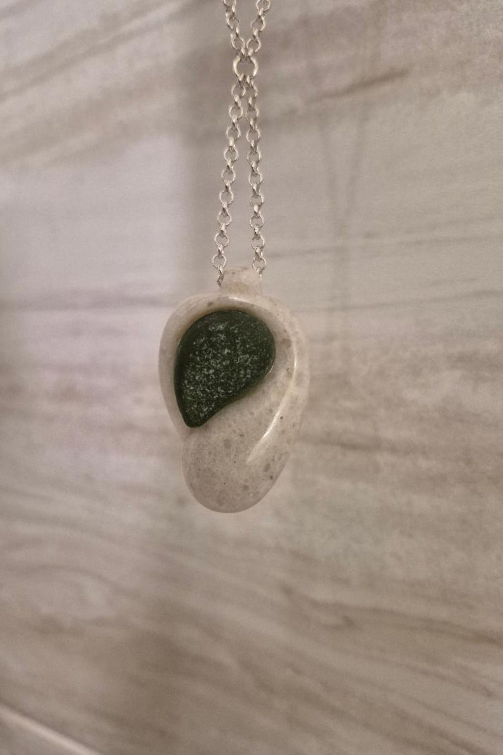 Boho Chic stone sculpted necklace with teal sea glass